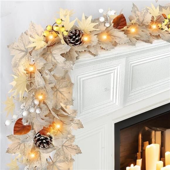 Timer - Fall Garland Fall Decorations for Home, 6Ft Pre-Lit Real Touch Maples - Picture 1 of 7